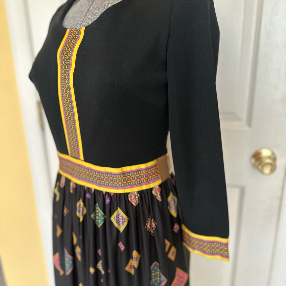 Vintage 60s 70s Black Fun Print maxi dress Med Large